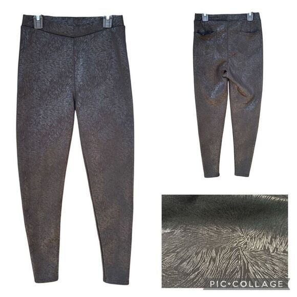 Glossy Textured Abstract Design Leggings Pocket Elastic Waist Faux Fur Inside - Picture 1 of 10
